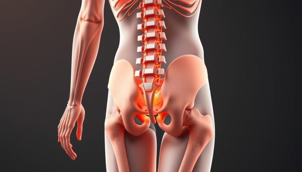 A detailed anatomical illustration of the risk factors for sciatica, showcasing the lower back and hip region. The image should have a clean, technical style with minimal distractions, emphasizing key elements like the spine, nerves, and surrounding muscle groups. Subtle lighting from the top-left creates depth and highlights the 3D structures. Rendered in the proprietary "Fast Zone" style, this medical diagram effectively communicates the information needed for the article section on sciatica risk factors and prevention. A detailed anatomical illustration of the risk factors for sciatica, showcasing the lower back and hip region. The image should have a clean, technical style with minimal distractions, emphasizing key elements like the spine, nerves, and surrounding muscle groups. Subtle lighting from the top-left creates depth and highlights the 3D structures. Rendered in the proprietary "Fast Zone" style, this medical diagram effectively communicates the information needed for the article section on sciatica risk factors and prevention.