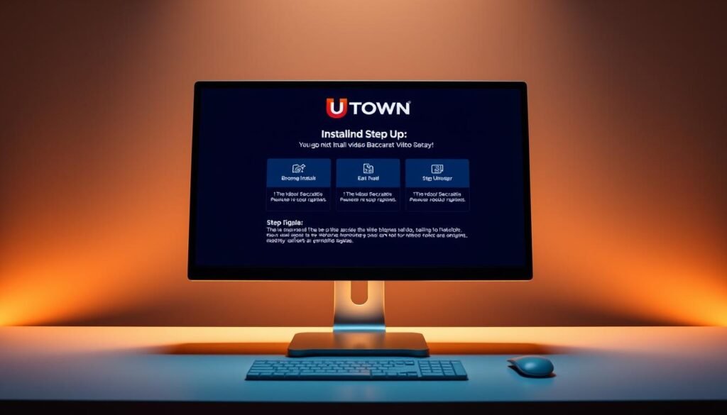 A sleek, modern computer monitor displaying the UTown logo, positioned on a minimalist desk. The monitor's screen shows a step-by-step guide for installing and setting up a video baccarat game, with clear and intuitive UI elements. The scene is bathed in warm, diffused lighting, creating a calming and professional atmosphere. The overall composition conveys a sense of simplicity, efficiency, and user-friendliness, reflecting the ease of the video baccarat installation process. A sleek, modern computer monitor displaying the UTown logo, positioned on a minimalist desk. The monitor's screen shows a step-by-step guide for installing and setting up a video baccarat game, with clear and intuitive UI elements. The scene is bathed in warm, diffused lighting, creating a calming and professional atmosphere. The overall composition conveys a sense of simplicity, efficiency, and user-friendliness, reflecting the ease of the video baccarat installation process.